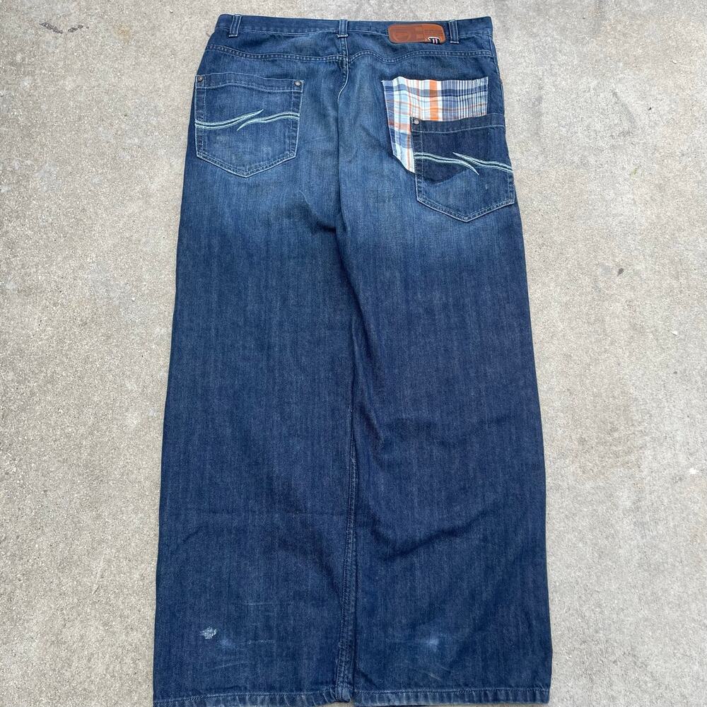 Vintage Y2K Phat Farm Baggy Jeans Plaid Pocket Dark Wash Mens 38x32 Hip Hop